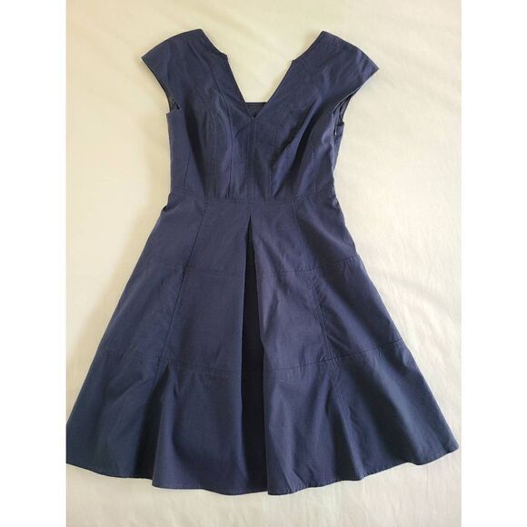 Nanette Lepore Zobra Dress Women's Size 0 Indigo Back Cutout Pleated Cap Sleeve - Picture 6 of 6